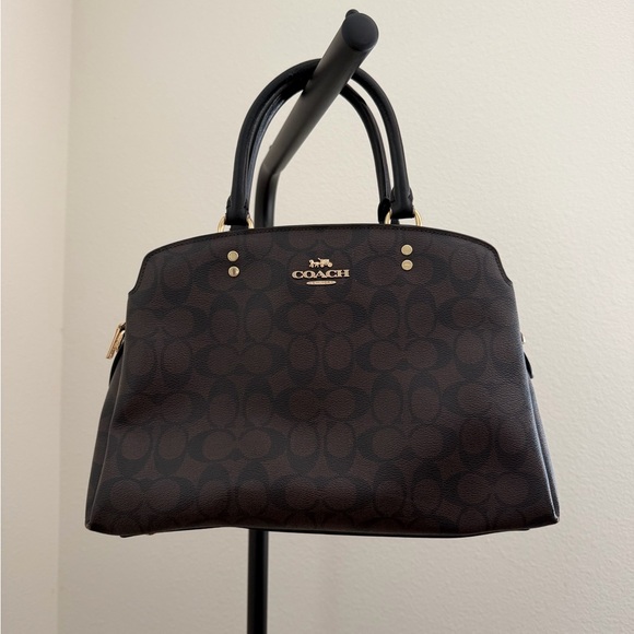 Coach Lillie Carryall Signature Canvas Brown Black Satchel Crossbody - Picture 2 of 12